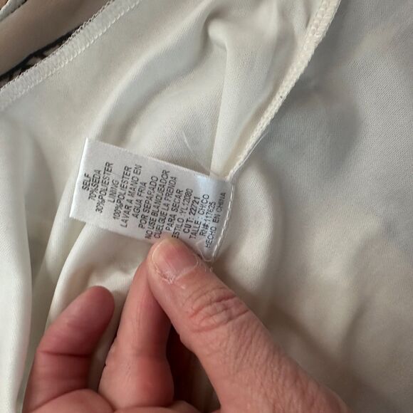 Ya Los Angeles Silk Blend Dress Womens Small White Black Trim Fall Layering Boho - Picture 5 of 5